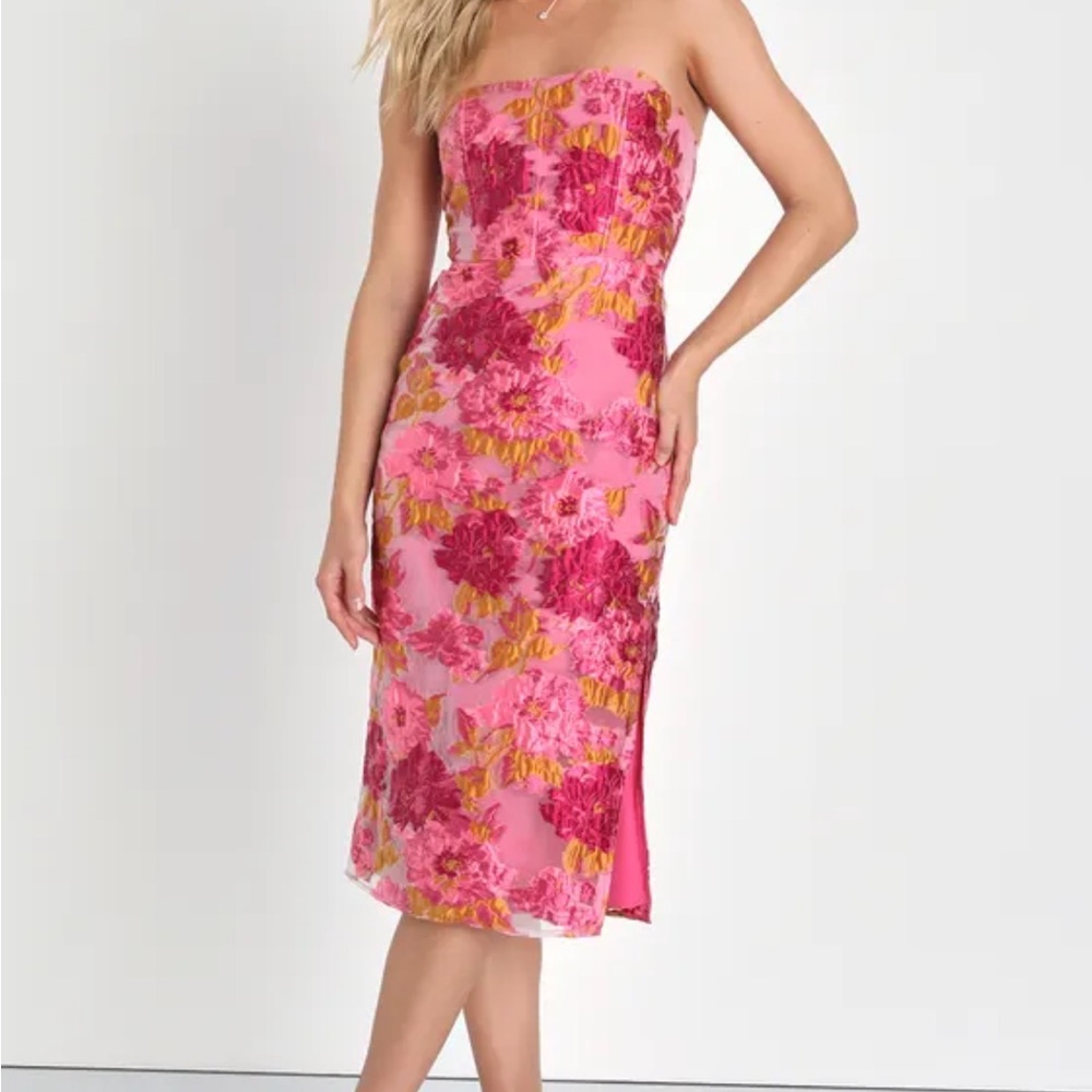 Lulus Hot Pink floral Dress NWT Size L